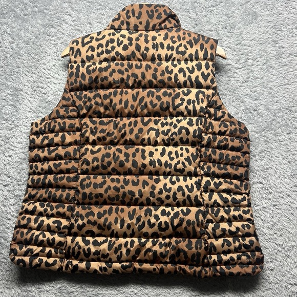 Lands End Vest Womens XL 18 Tan Brown Cheetah Animal Down Puffer Full Zip Jacket - Picture 5 of 10
